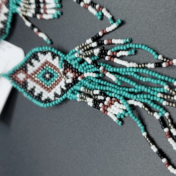 NWT Handmade Southwestern Aztec Seedbead Tassel Dangle Earrings Plated - Picture 4 of 5